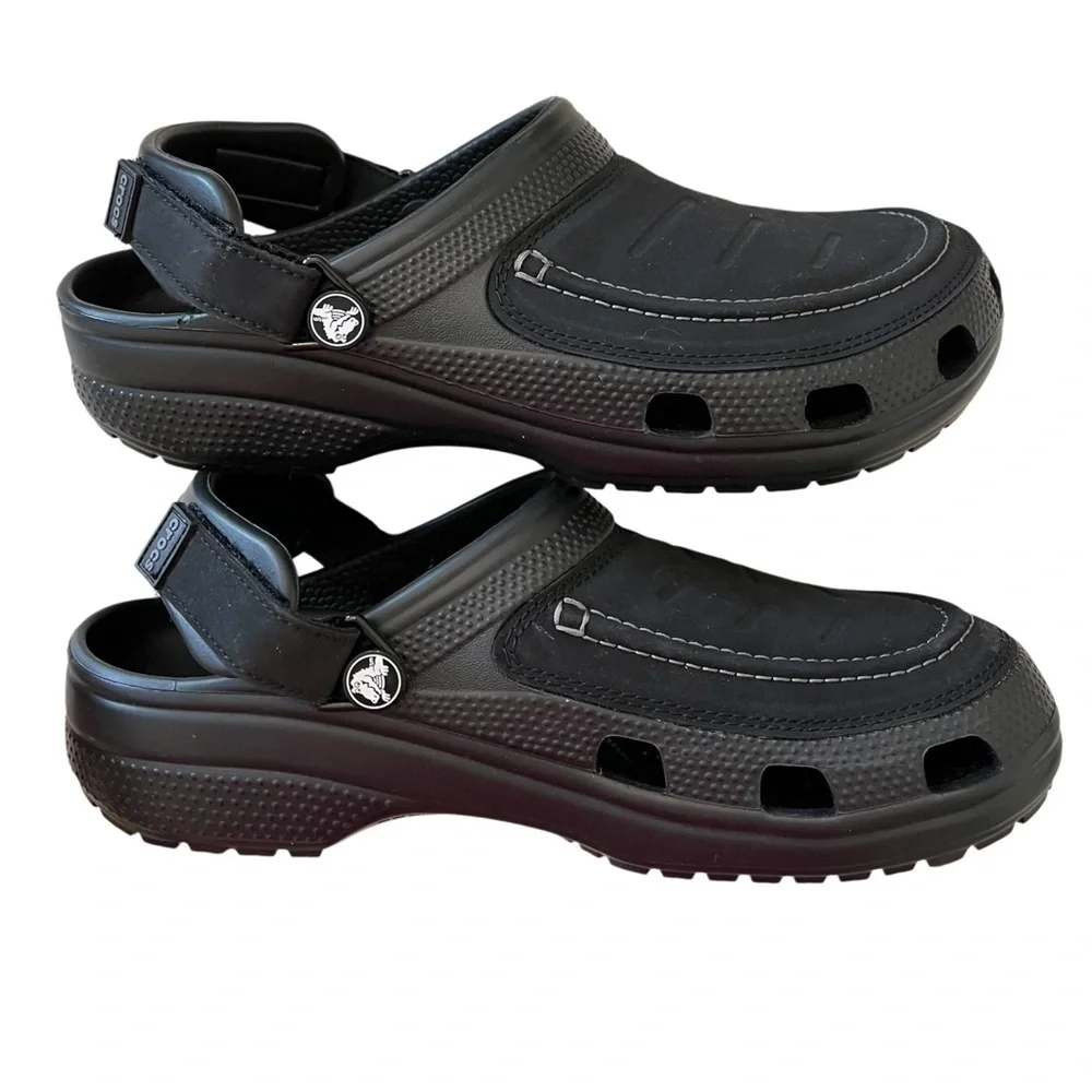 CROCS Mens 8 Yukon Vista Sling Back Slip On Clog Black Faux Leather Non Slip